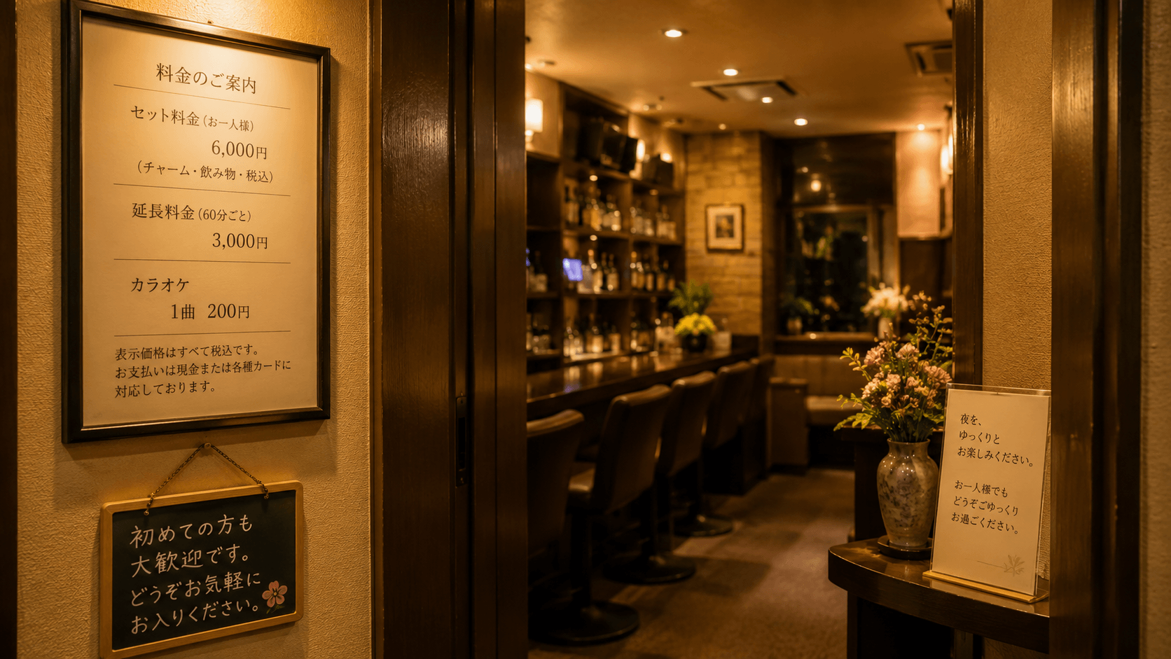 料金や店内の空気が見えにくいスナックの入口イメージ