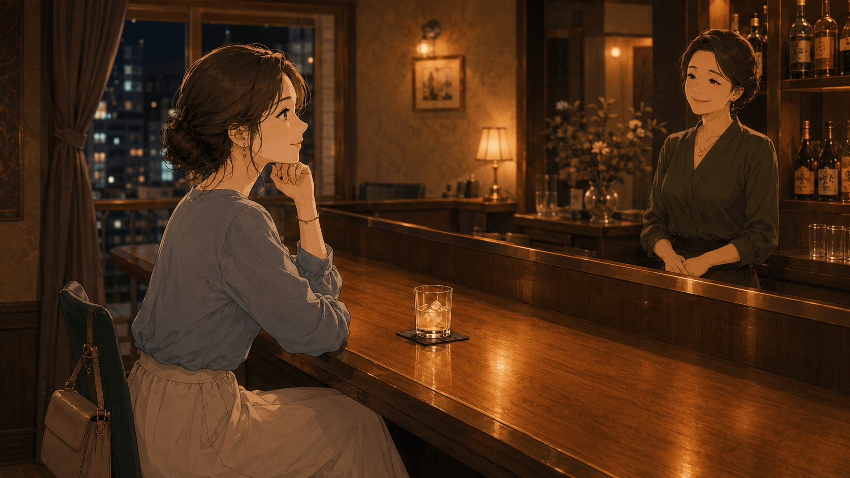 一杯だけの時間を過ごすスナックのカウンター風景